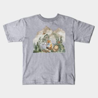 Mountain Forest Red Fox Watercolor Kids T-Shirt